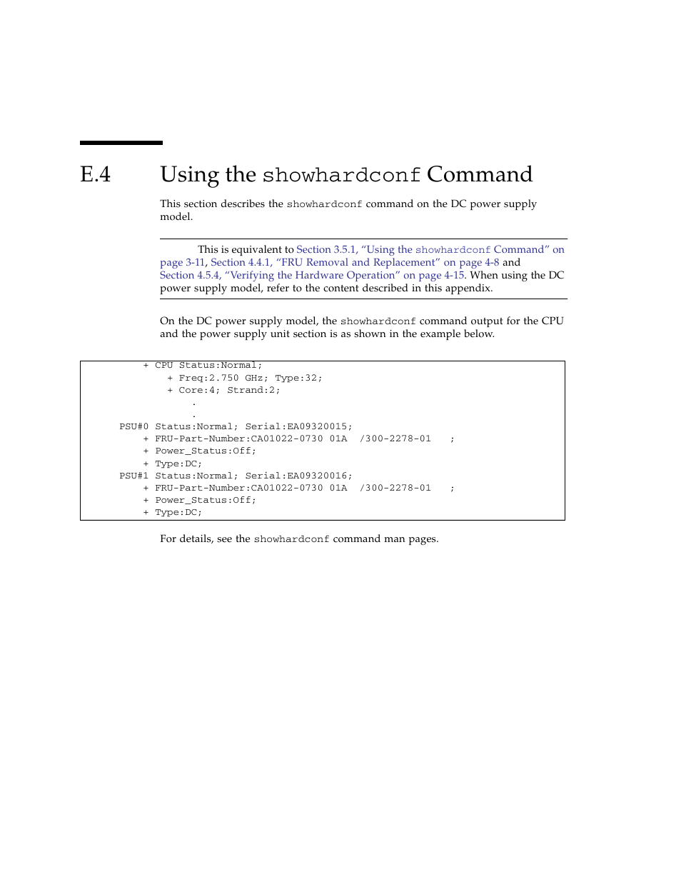 E.4 using the showhardconf command, Using the showhardconf | FUJITSU SPARC ENTERPRISE M3000 User Manual | Page 206 / 212
