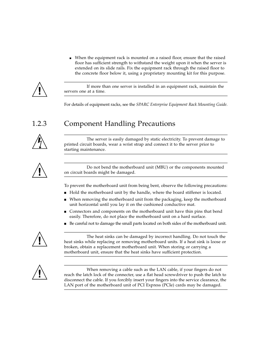 3 component handling precautions, Component handling precautions | FUJITSU SPARC ENTERPRISE M3000 User Manual | Page 34 / 212