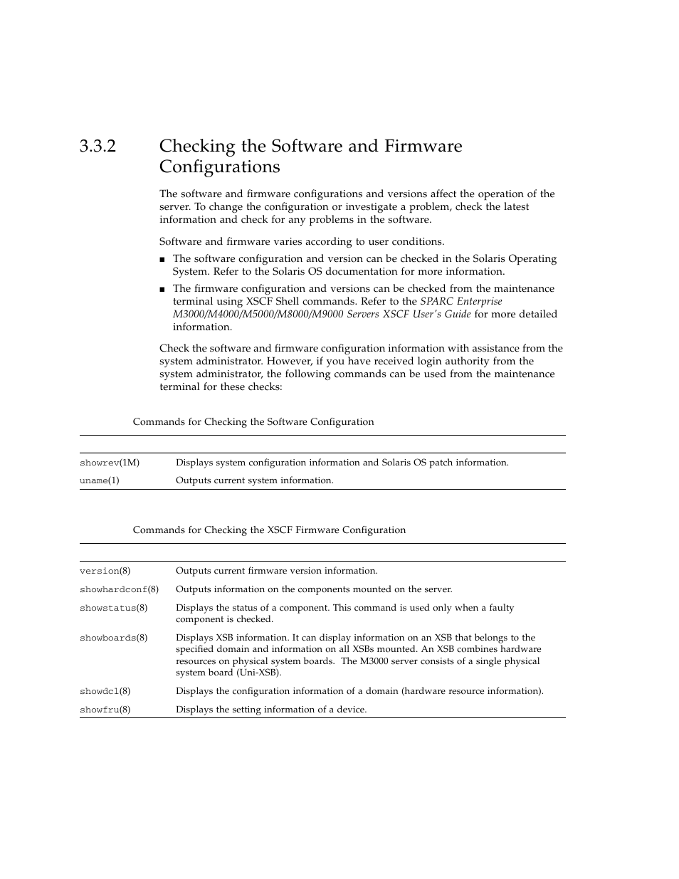 Checking the software and firmware configurations | FUJITSU SPARC ENTERPRISE M3000 User Manual | Page 58 / 212