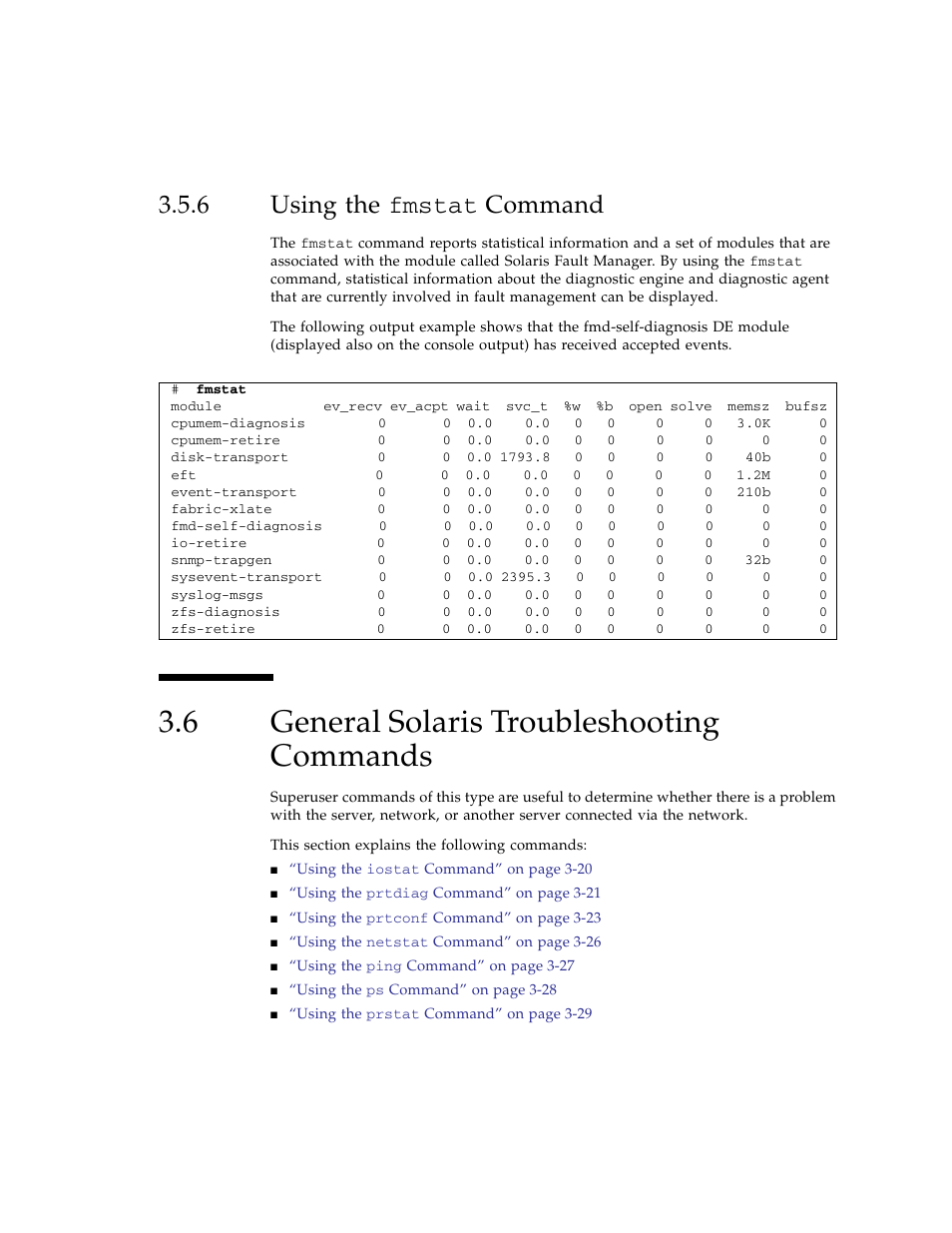 6 using the fmstat command, 6 general solaris troubleshooting commands, Using the | General solaris troubleshooting commands | FUJITSU SPARC ENTERPRISE M3000 User Manual | Page 71 / 212