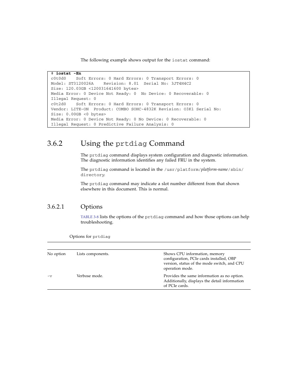2 using the prtdiag command, 1 options, Using the | Options | FUJITSU SPARC ENTERPRISE M3000 User Manual | Page 73 / 212