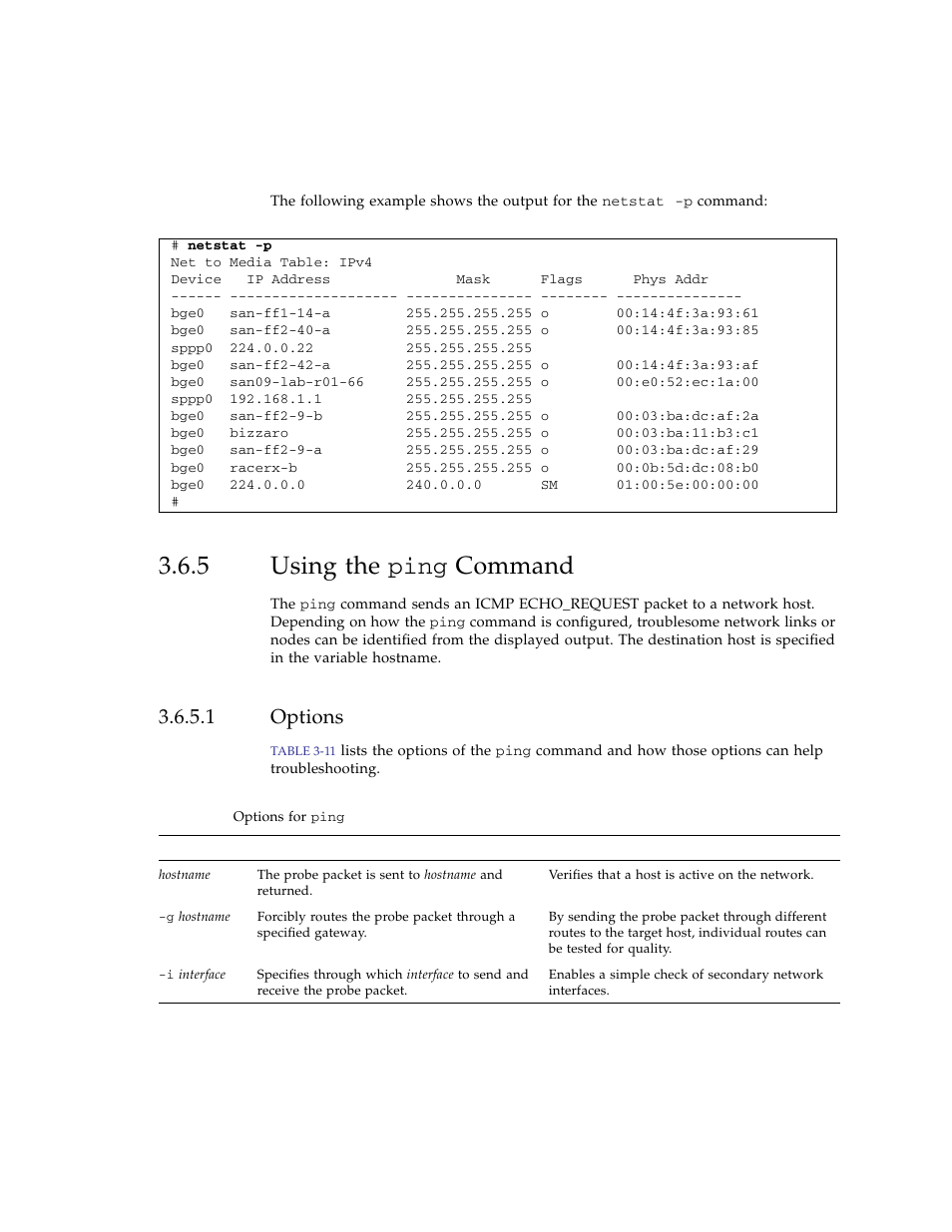 5 using the ping command, 1 options, Using the | Options | FUJITSU SPARC ENTERPRISE M3000 User Manual | Page 79 / 212