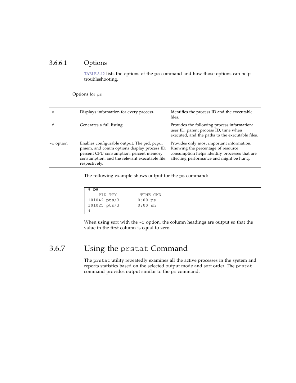 1 options, 7 using the prstat command, Options | Using the | FUJITSU SPARC ENTERPRISE M3000 User Manual | Page 81 / 212
