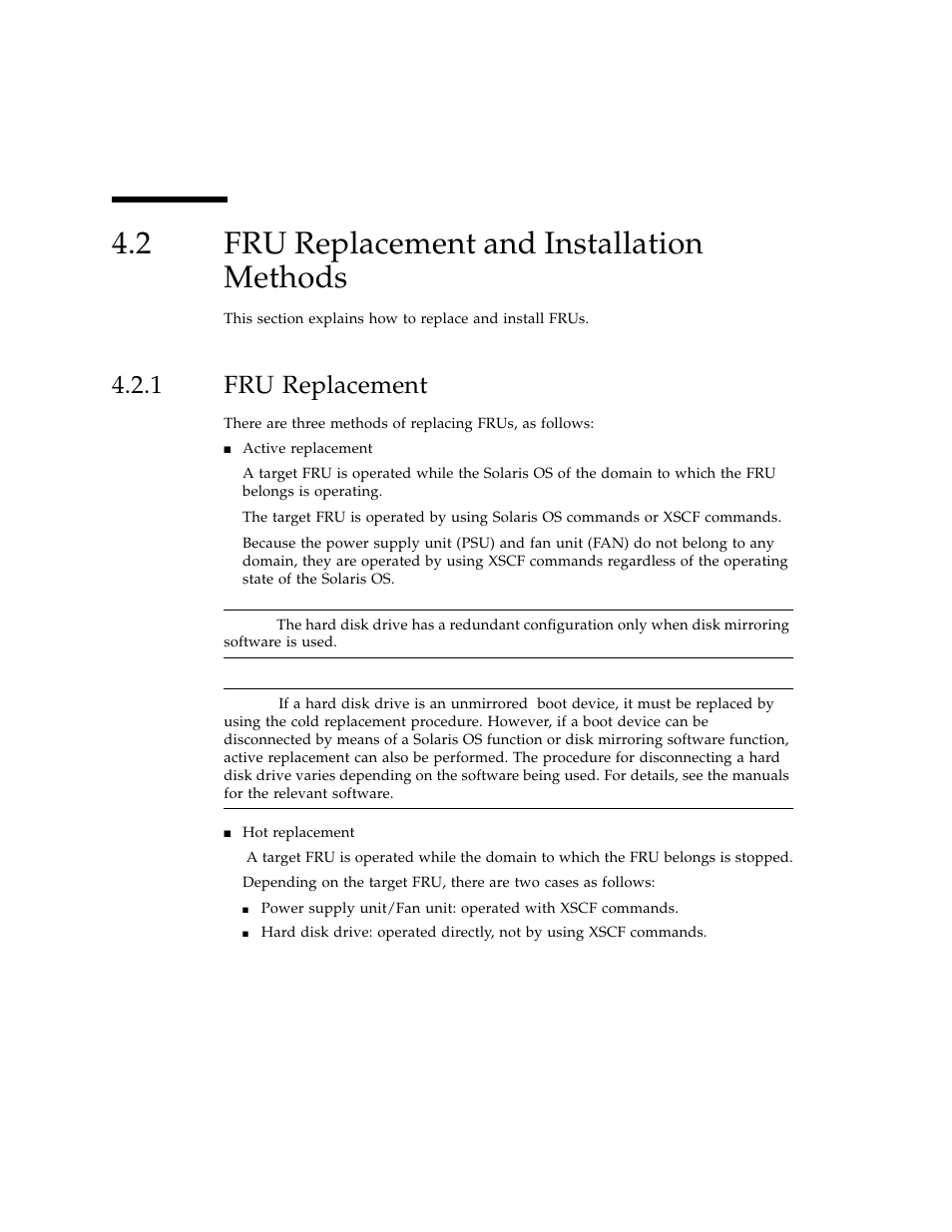 2 fru replacement and installation methods, 1 fru replacement, Fru replacement and installation methods | Fru replacement | FUJITSU SPARC ENTERPRISE M3000 User Manual | Page 84 / 212