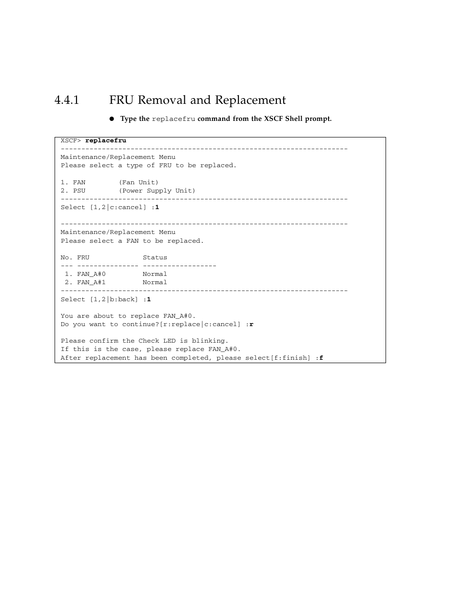 1 fru removal and replacement, Fru removal and replacement | FUJITSU SPARC ENTERPRISE M3000 User Manual | Page 90 / 212