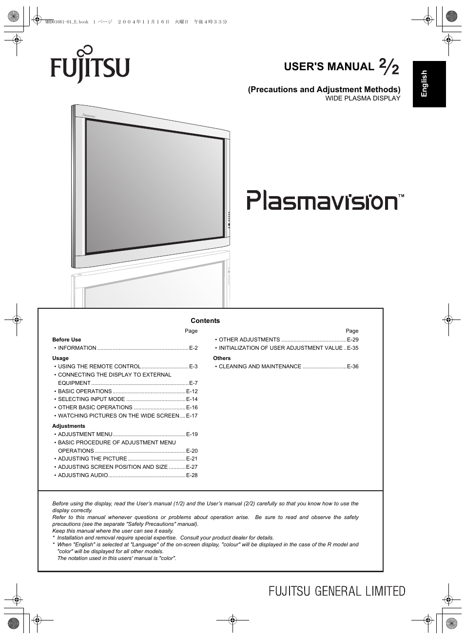 User's manual | FUJITSU PLASMAVISION P50XHA40U User Manual | Page 15 / 50