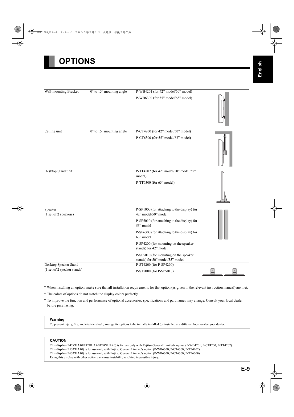 Options | FUJITSU PLASMAVISION P50XHA40U User Manual | Page 9 / 50