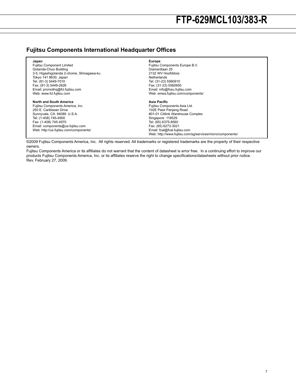 FUJITSU FTP-629DCL014R User Manual | Page 7 / 7