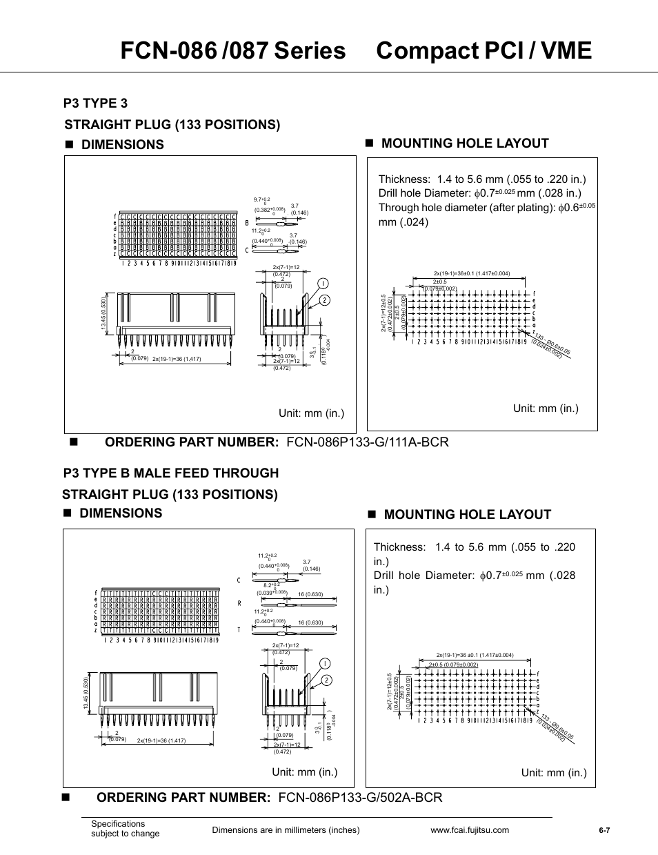 P type b male feed through, Mm (.024), Unit: mm (in.) | Mm (.028 in.) unit: mm (in.) | FUJITSU FCN-087 User Manual | Page 7 / 18