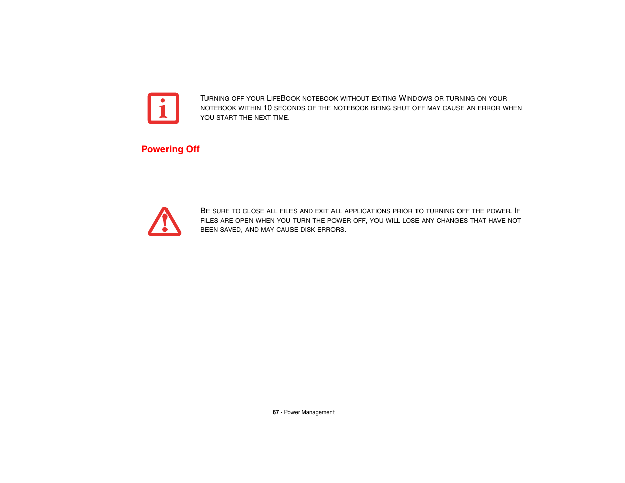 Powering off | FUJITSU LIFEBOOK U810 User Manual | Page 67 / 176