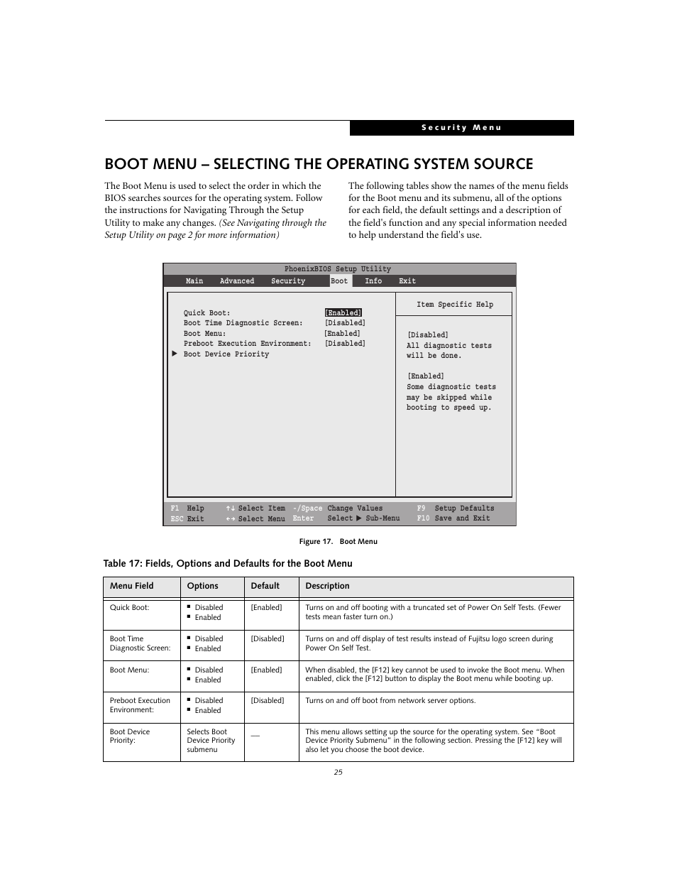 Boot menu – selecting the operating system source | FUJITSU T4020 User Manual | Page 25 / 29