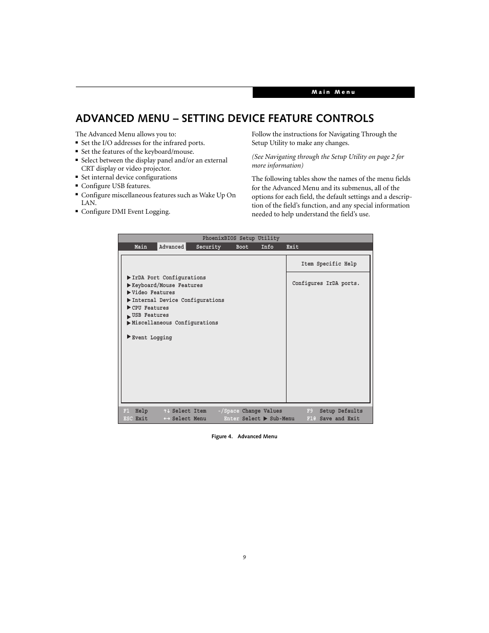 Advanced menu – setting device feature controls | FUJITSU T4020 User Manual | Page 9 / 29