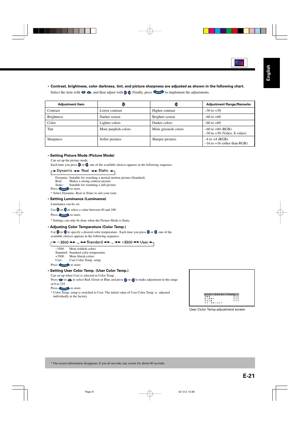 E-21, English | FUJITSU P42HCA10 User Manual | Page 21 / 41