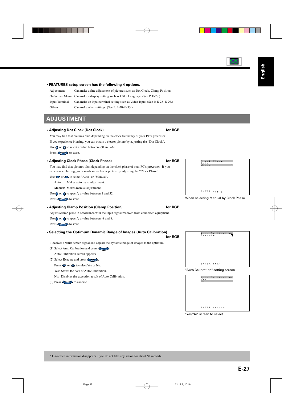 E-27, Adjustment, English | FUJITSU P42HCA10 User Manual | Page 27 / 41