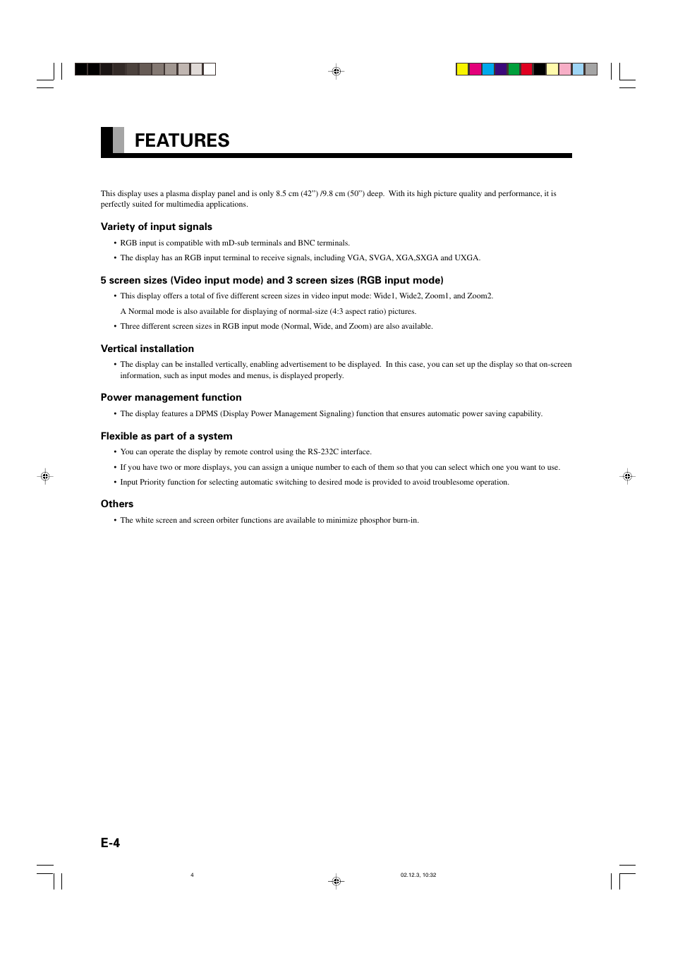 Features | FUJITSU P42HCA10 User Manual | Page 4 / 41