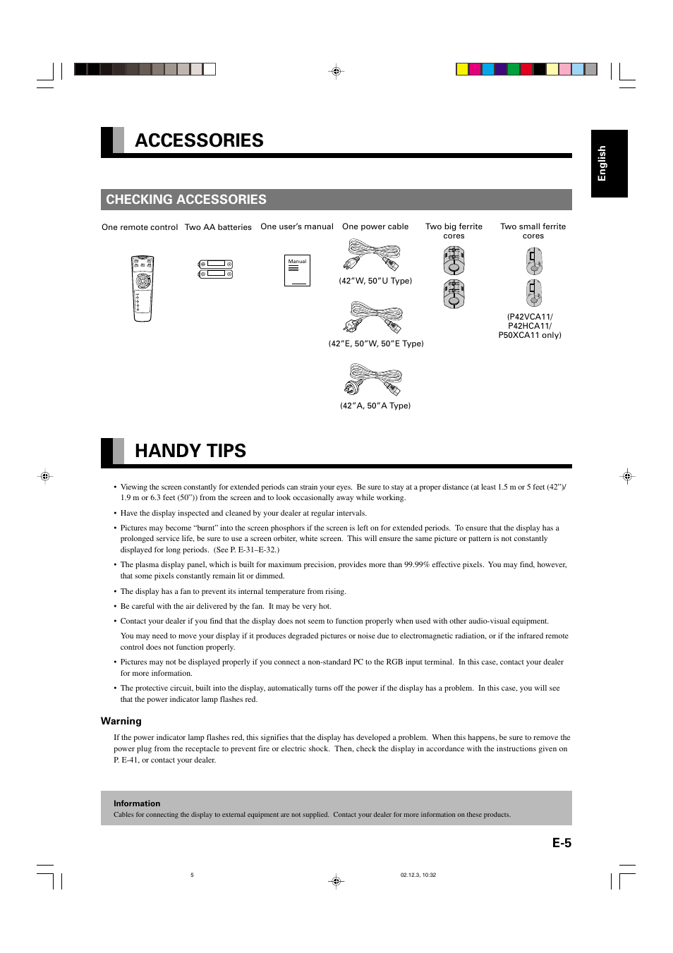 Accessories handy tips, Checking accessories | FUJITSU P42HCA10 User Manual | Page 5 / 41