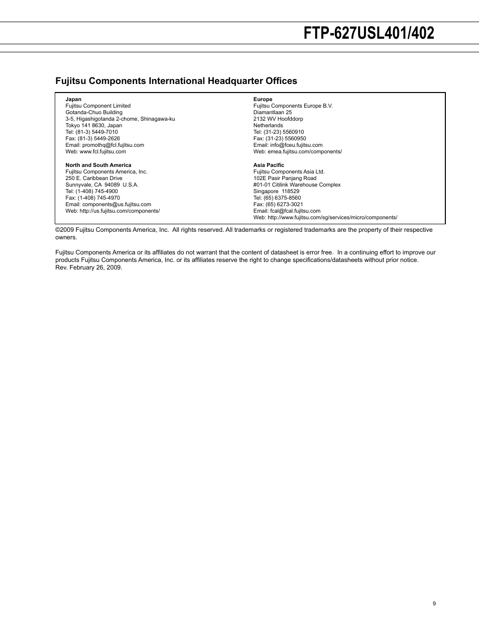 FUJITSU FTP-627USL402 User Manual | Page 9 / 9