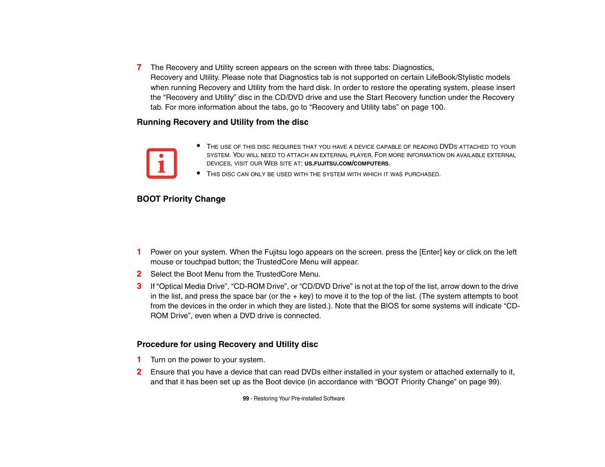 Procedure for using recovery and utility disc 1 | FUJITSU V1010 User Manual | Page 104 / 162
