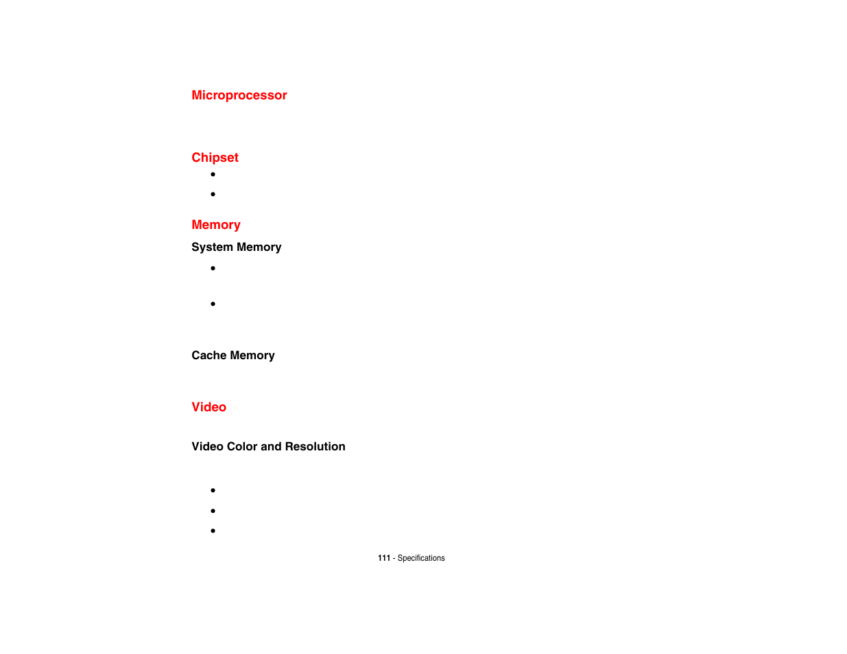 Microprocessor, Chipset, Memory | Video, Microprocessor chipset memory video | FUJITSU V1010 User Manual | Page 116 / 162