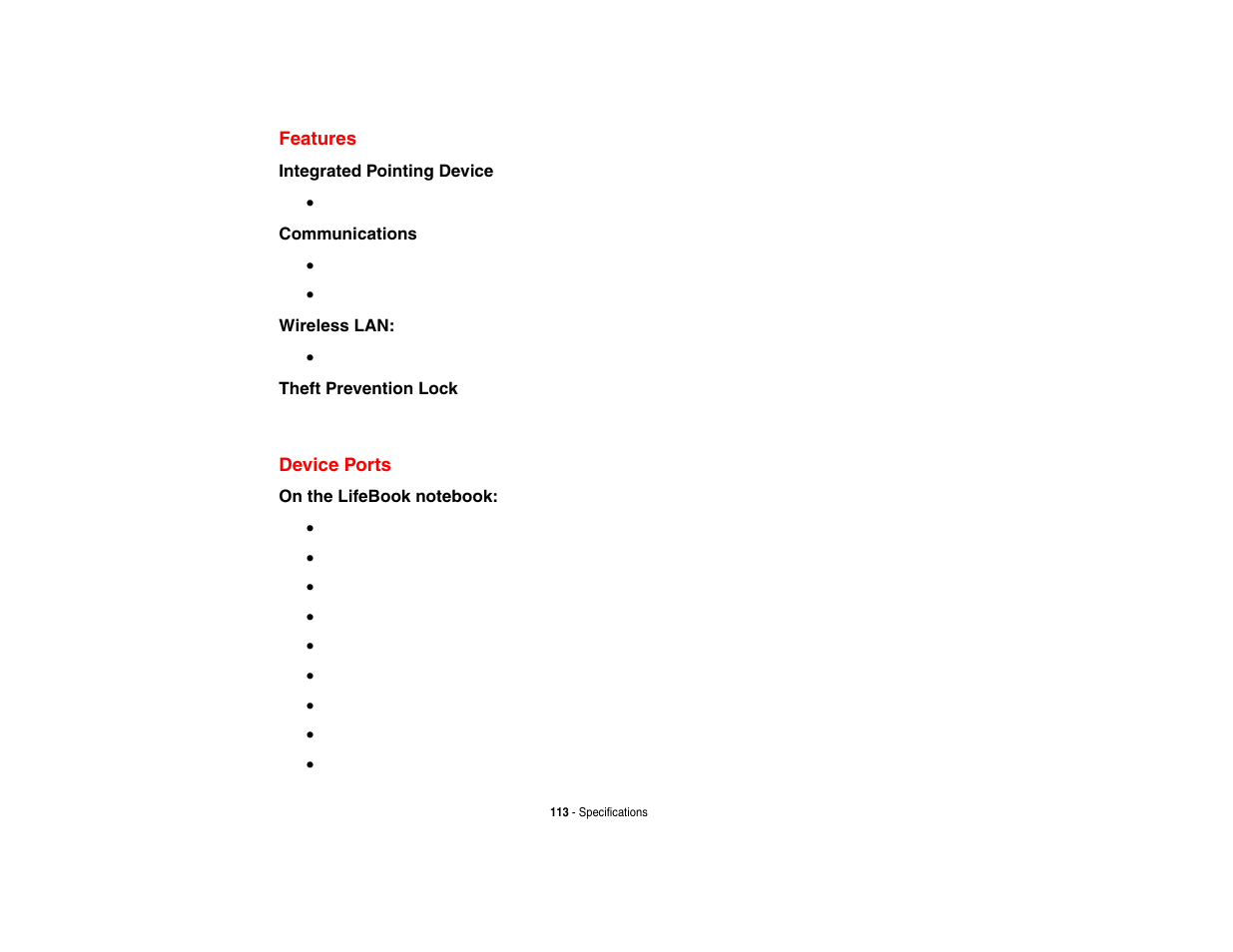 Features, Device ports, Features device ports | FUJITSU V1010 User Manual | Page 118 / 162