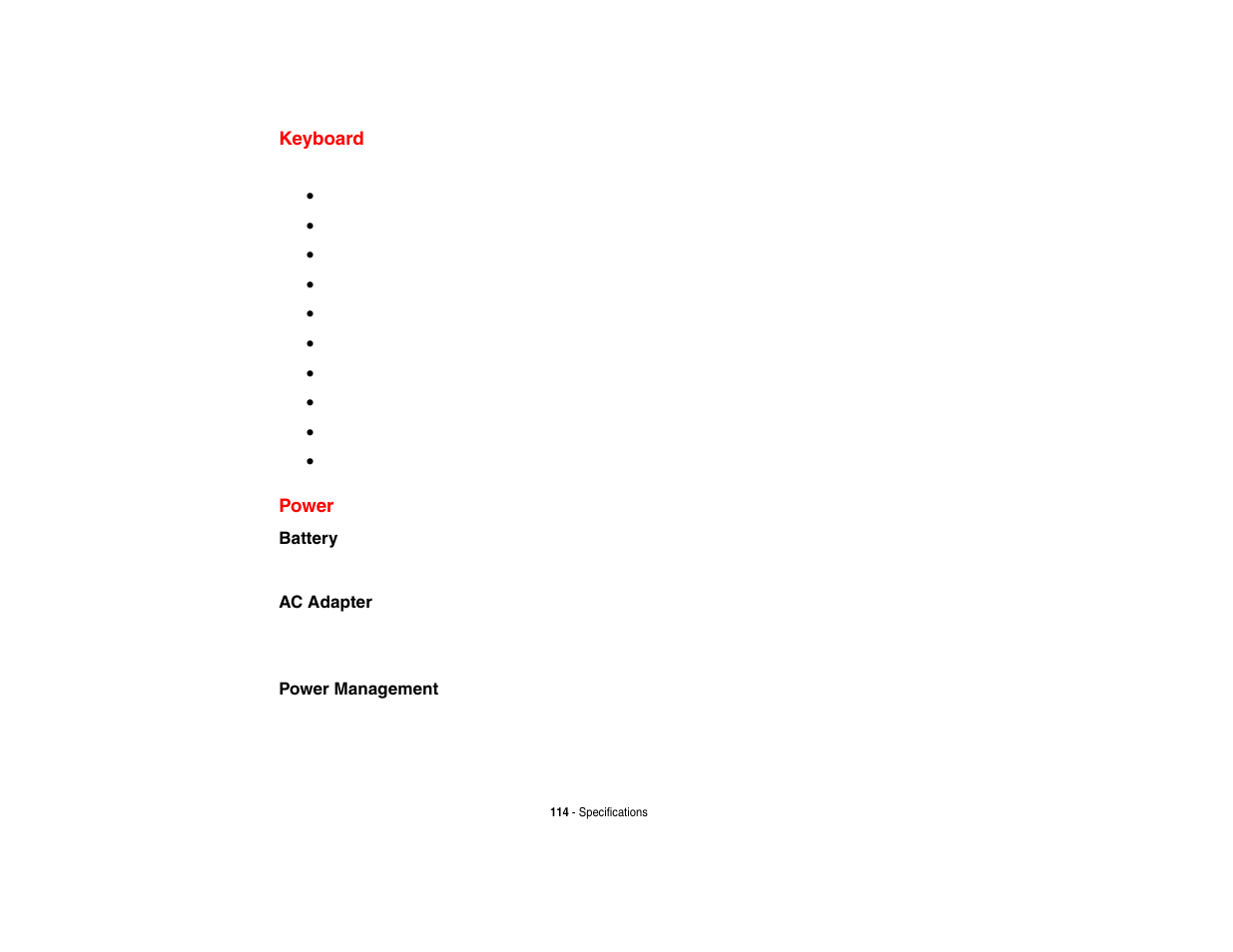 Keyboard, Power, Keyboard power | FUJITSU V1010 User Manual | Page 119 / 162