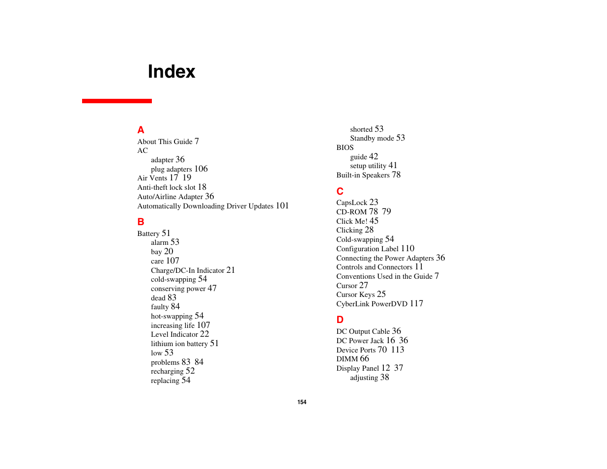 Index | FUJITSU V1010 User Manual | Page 159 / 162