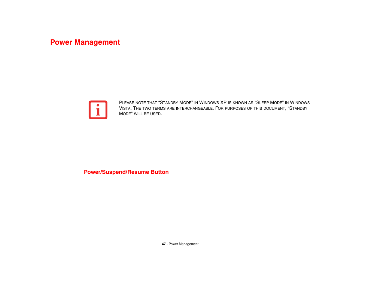 Power management, Power/suspend/resume button | FUJITSU V1010 User Manual | Page 52 / 162