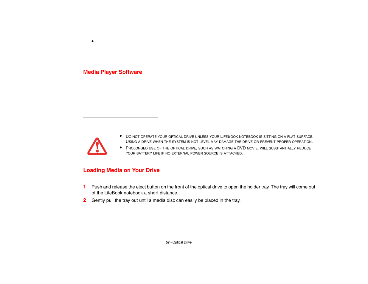 Media player software, Loading media on your drive, Media player software loading media on your drive | FUJITSU V1010 User Manual | Page 62 / 162