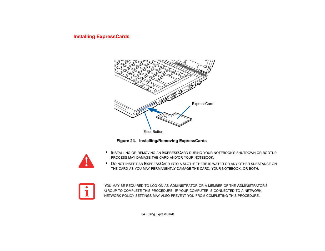 Installing expresscards | FUJITSU V1010 User Manual | Page 69 / 162