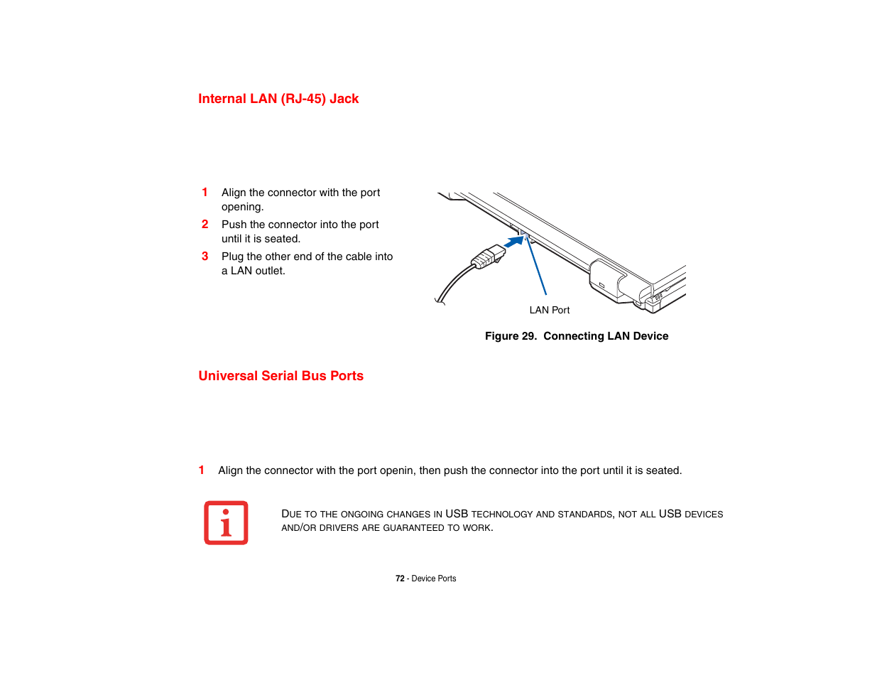 Internal lan (rj-45) jack, Universal serial bus ports | FUJITSU V1010 User Manual | Page 77 / 162