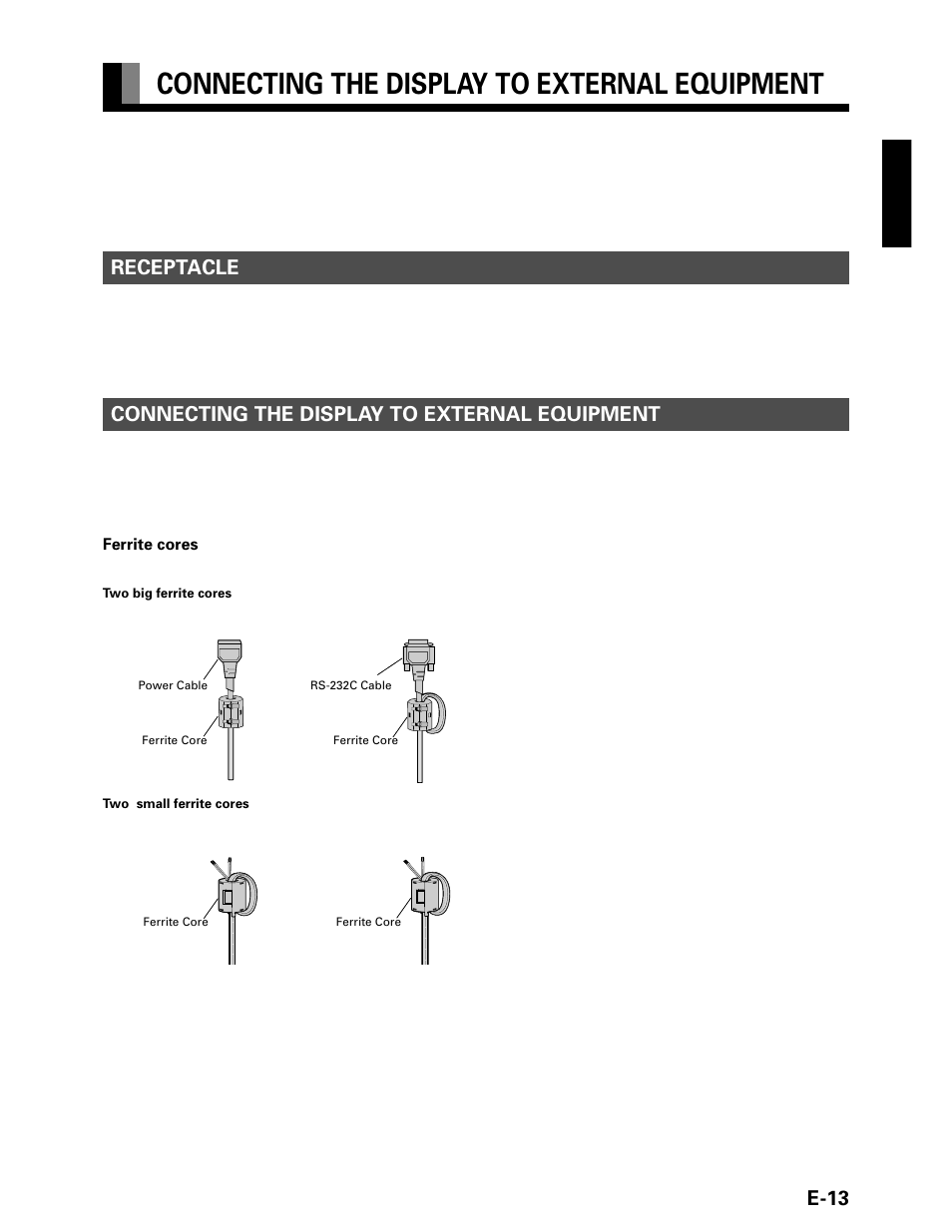 E-13, Receptacle, Connecting the display to external equipment | FUJITSU P42VHA20W User Manual | Page 13 / 45