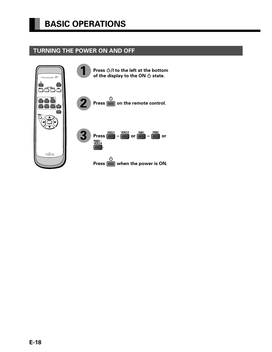 Basic operations | FUJITSU P42VHA20W User Manual | Page 18 / 45