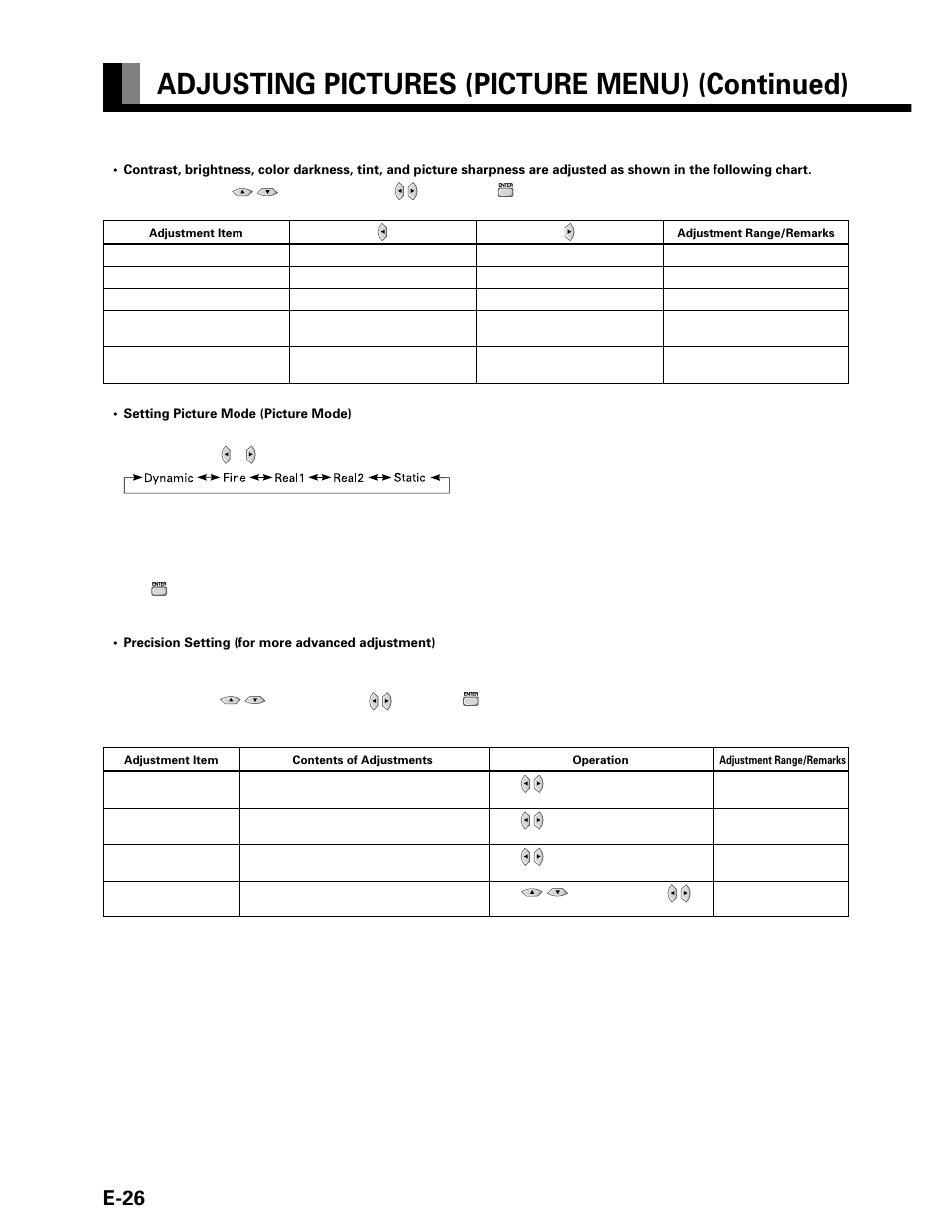 Adjusting pictures (picture menu) (continued), E-26 | FUJITSU P42VHA20W User Manual | Page 26 / 45