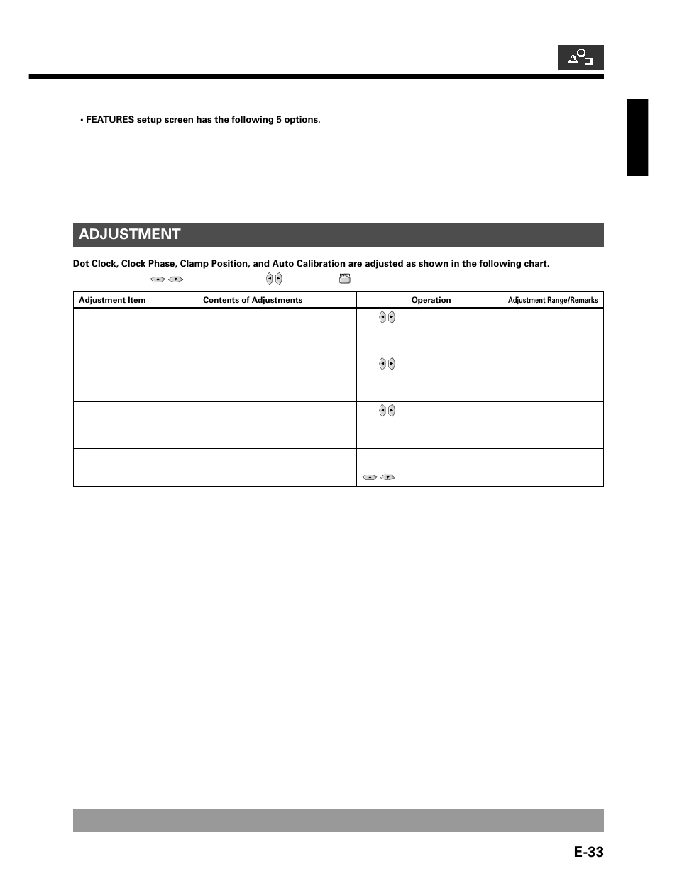 E-33, Adjustment | FUJITSU P42VHA20W User Manual | Page 33 / 45