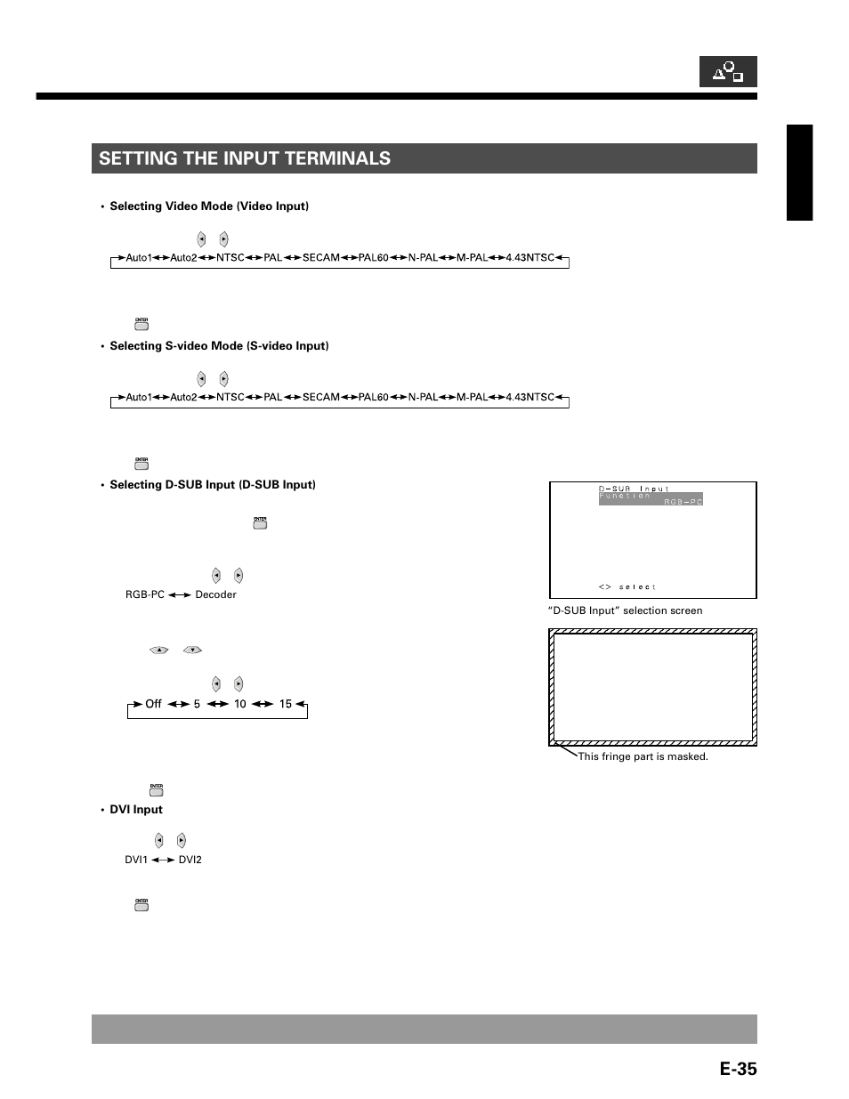 E-35, Setting the input terminals, English | FUJITSU P42VHA20W User Manual | Page 35 / 45