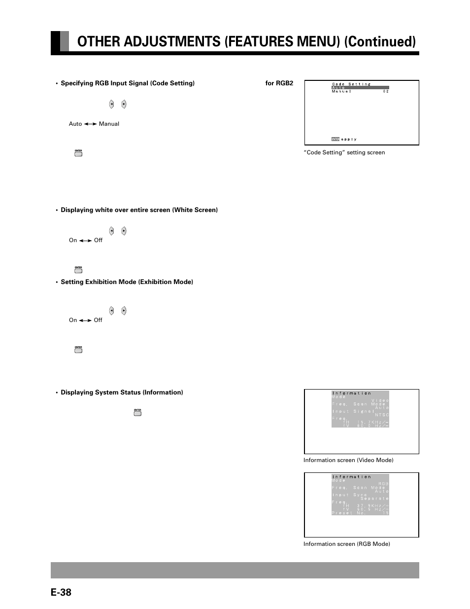 Other adjustments (features menu) (continued), E-38 | FUJITSU P42VHA20W User Manual | Page 38 / 45