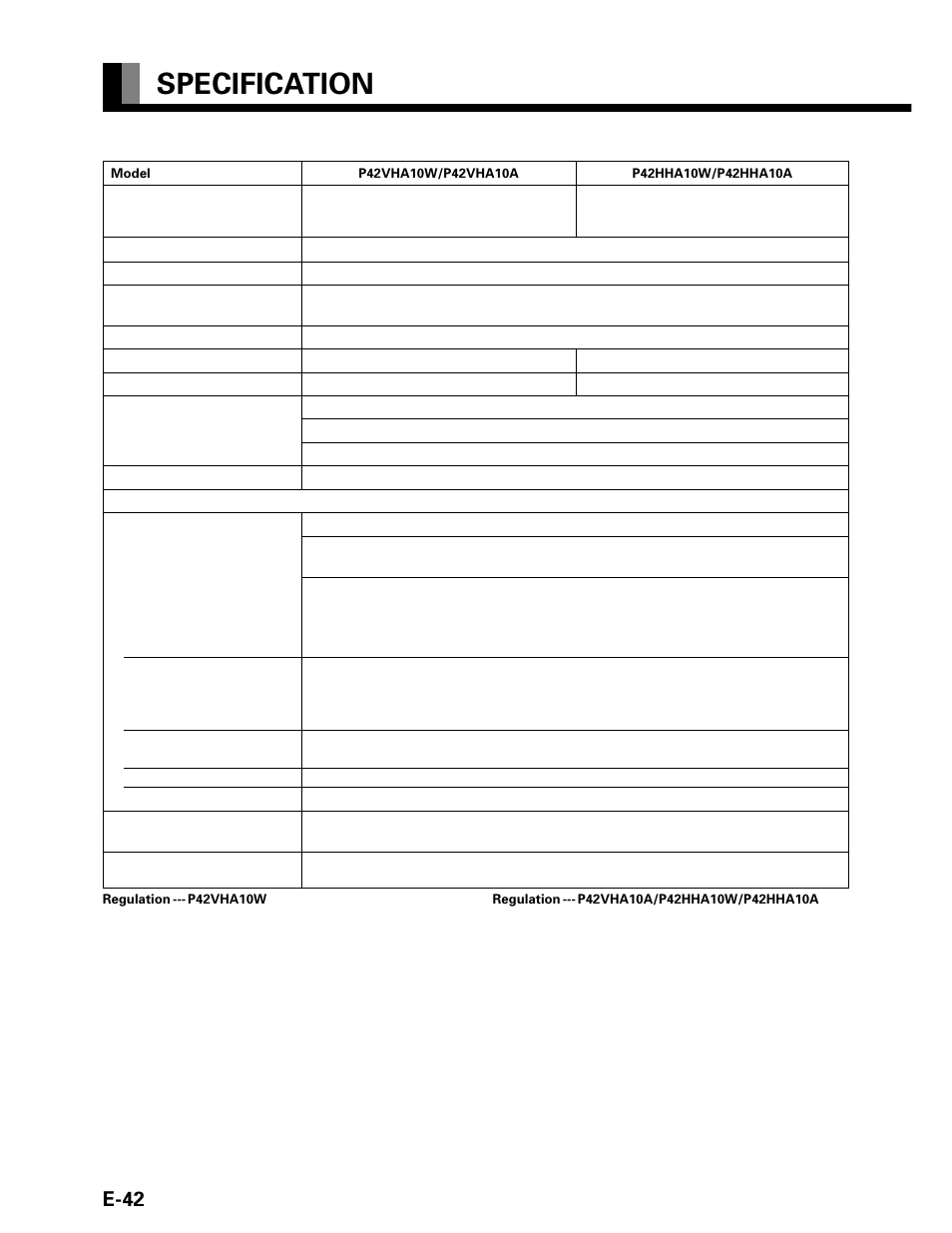 Specification, E-42 | FUJITSU P42VHA20W User Manual | Page 42 / 45