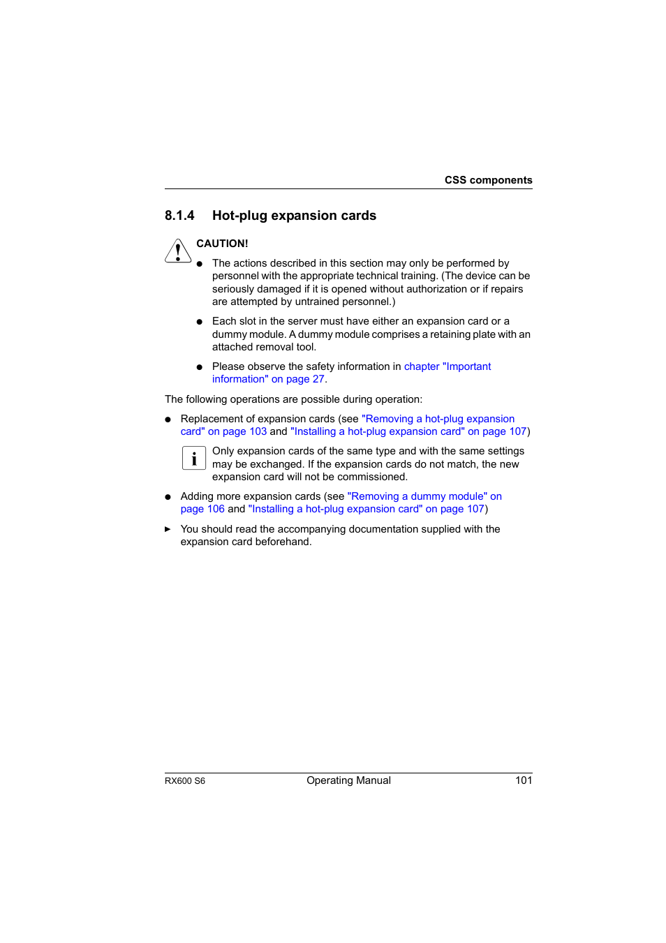 4 hot-plug expansion cards, Hot-plug expansion cards | FUJITSU PRIMERGY RX600 S6 User Manual | Page 101 / 134