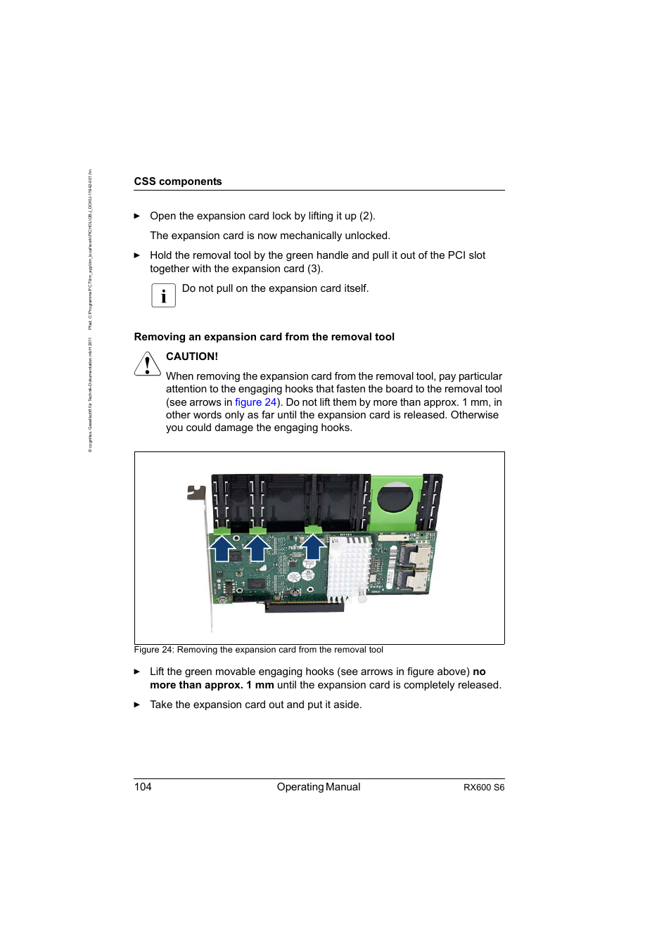 104 operating manual, Css components, Rx600 s6 | FUJITSU PRIMERGY RX600 S6 User Manual | Page 104 / 134