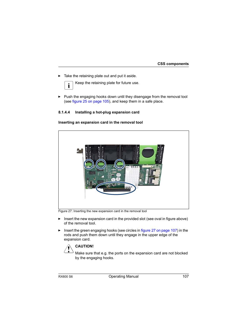 4 installing a hot-plug expansion card, Installing a hot-plug expansion card | FUJITSU PRIMERGY RX600 S6 User Manual | Page 107 / 134