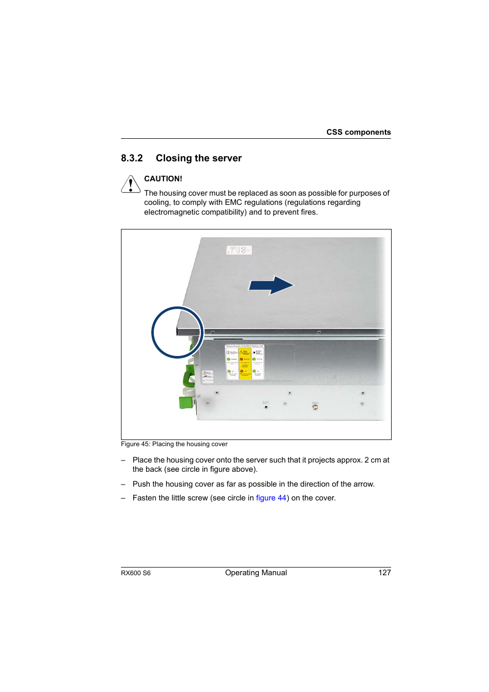 2 closing the server, Closing the server | FUJITSU PRIMERGY RX600 S6 User Manual | Page 127 / 134