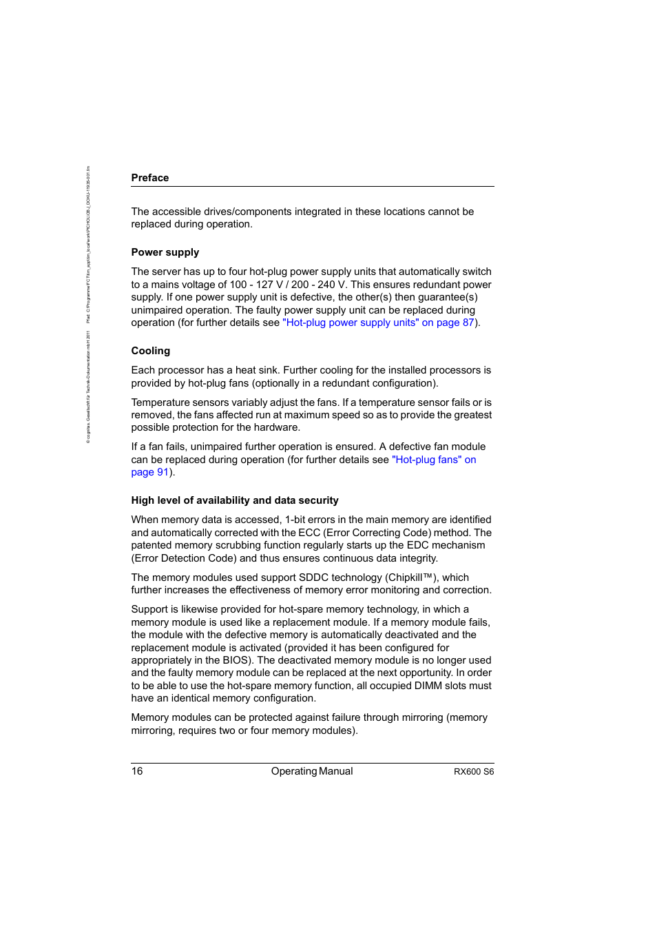 16 operating manual, Preface, Rx600 s6 | FUJITSU PRIMERGY RX600 S6 User Manual | Page 16 / 134