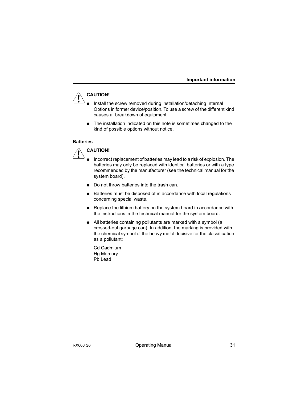 FUJITSU PRIMERGY RX600 S6 User Manual | Page 31 / 134