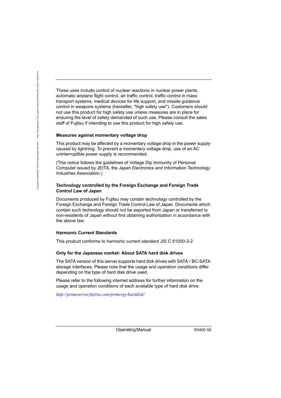 Operating manual, Rx600 s6 | FUJITSU PRIMERGY RX600 S6 User Manual | Page 4 / 134