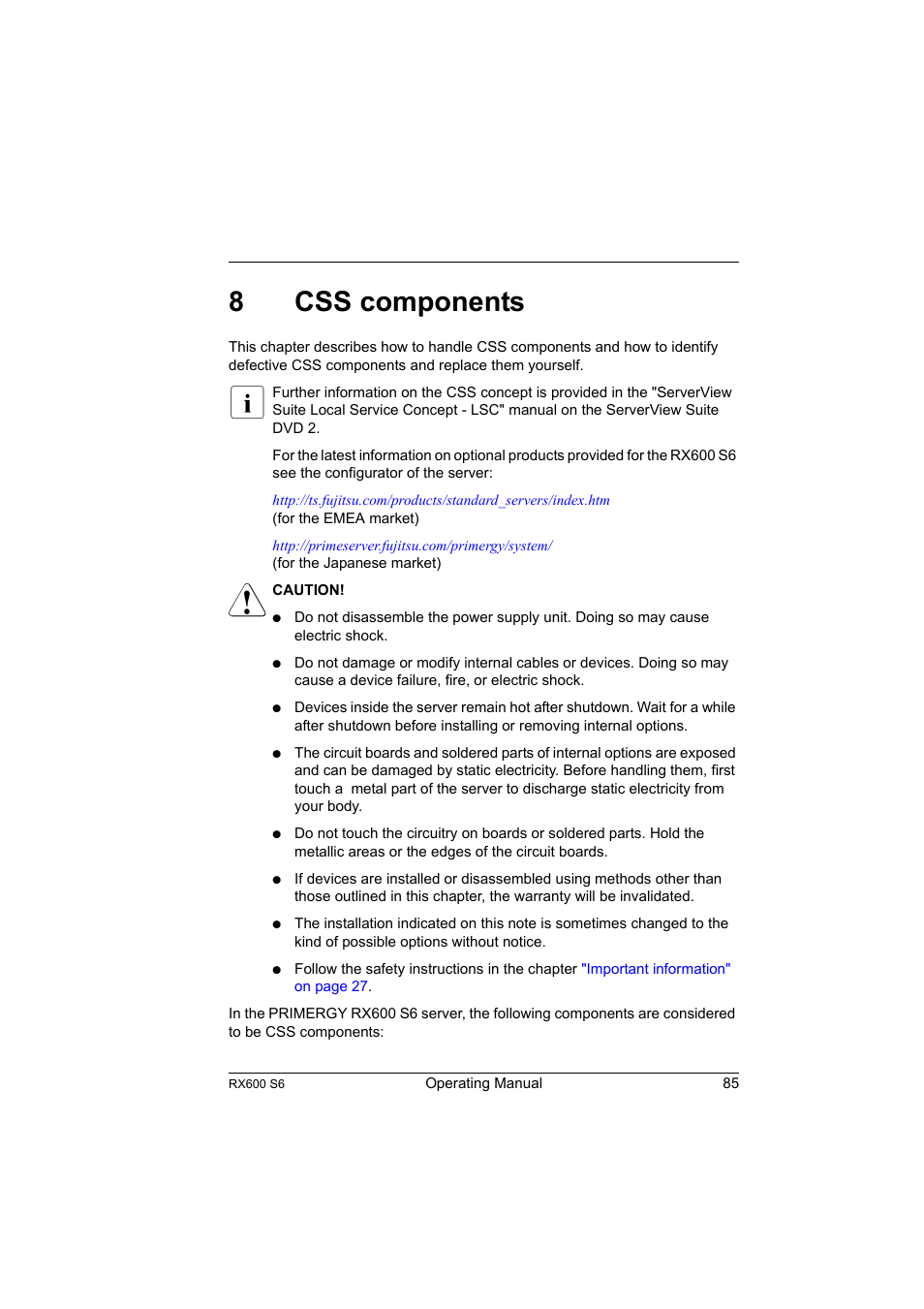 8 css components, Css components, 8css components | FUJITSU PRIMERGY RX600 S6 User Manual | Page 85 / 134