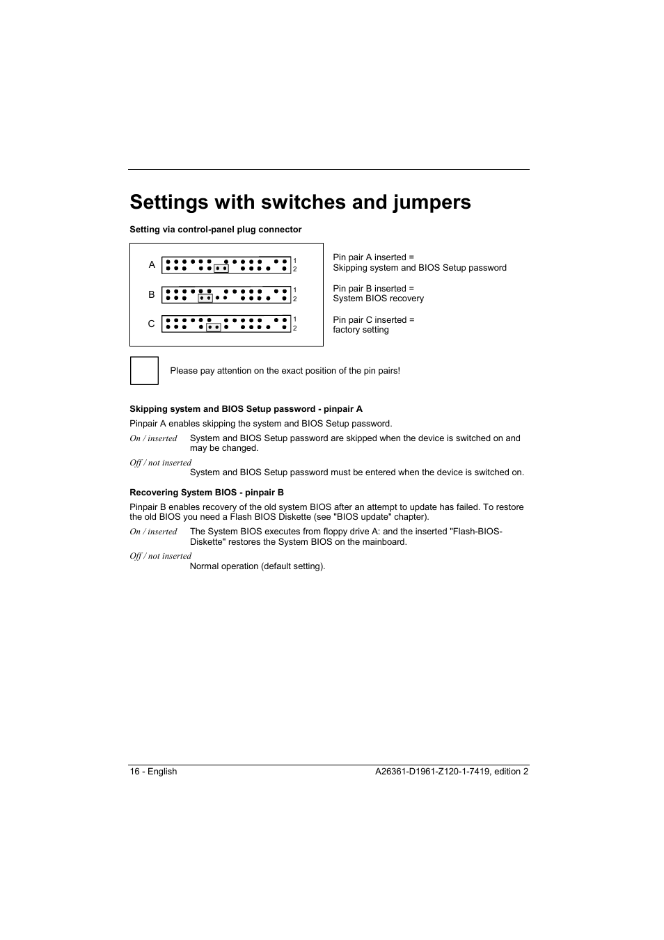 Settings with switches and jumpers, Ee "settings with switches and jumpers | FUJITSU D1961 User Manual | Page 26 / 45