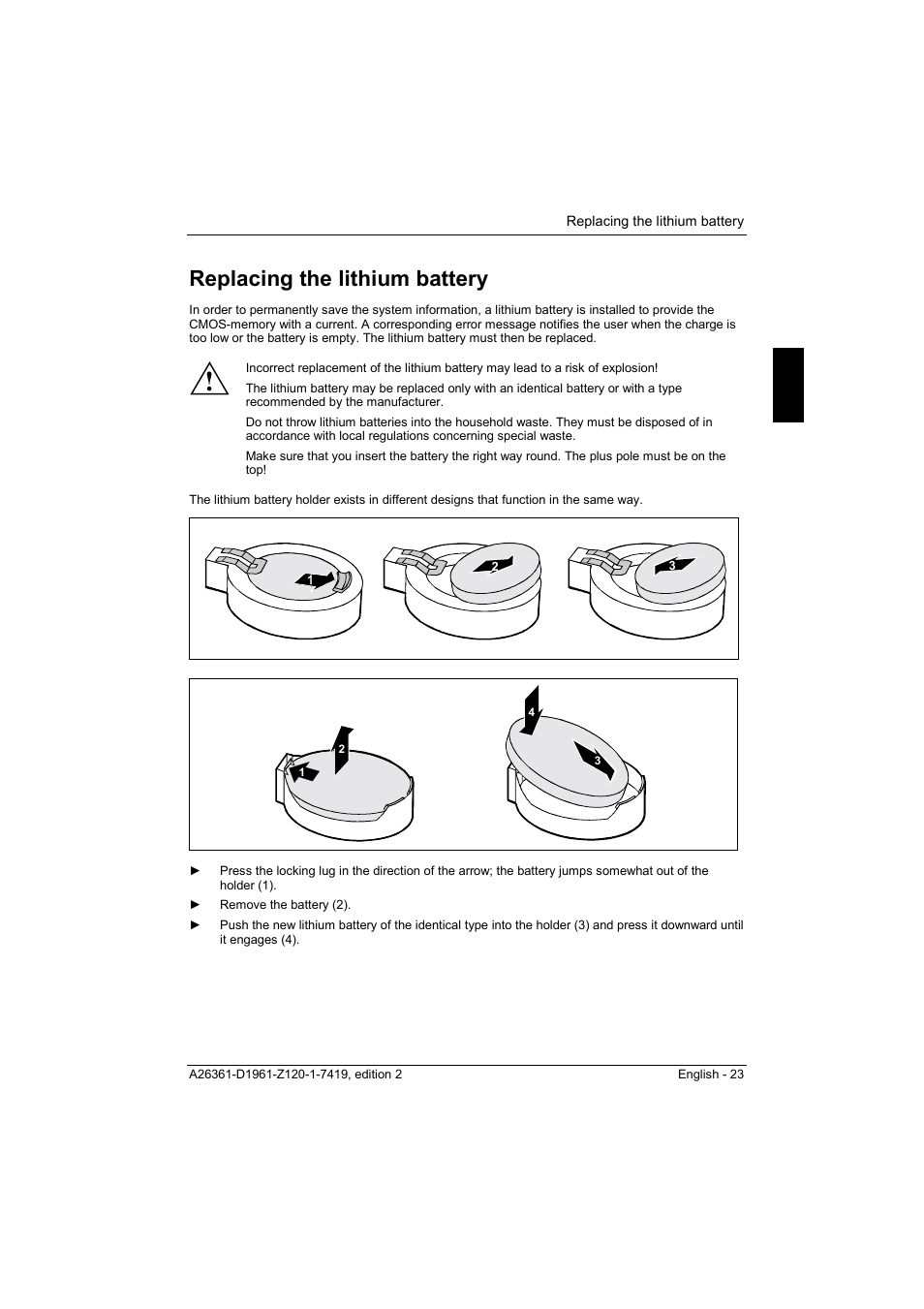 Replacing the lithium battery | FUJITSU D1961 User Manual | Page 33 / 45