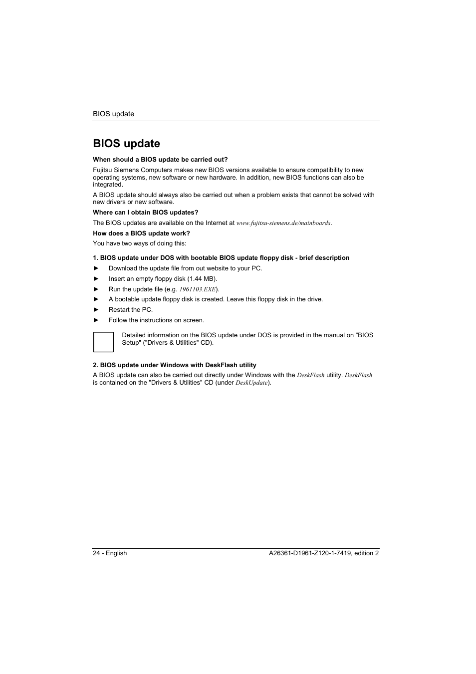 Bios update | FUJITSU D1961 User Manual | Page 34 / 45