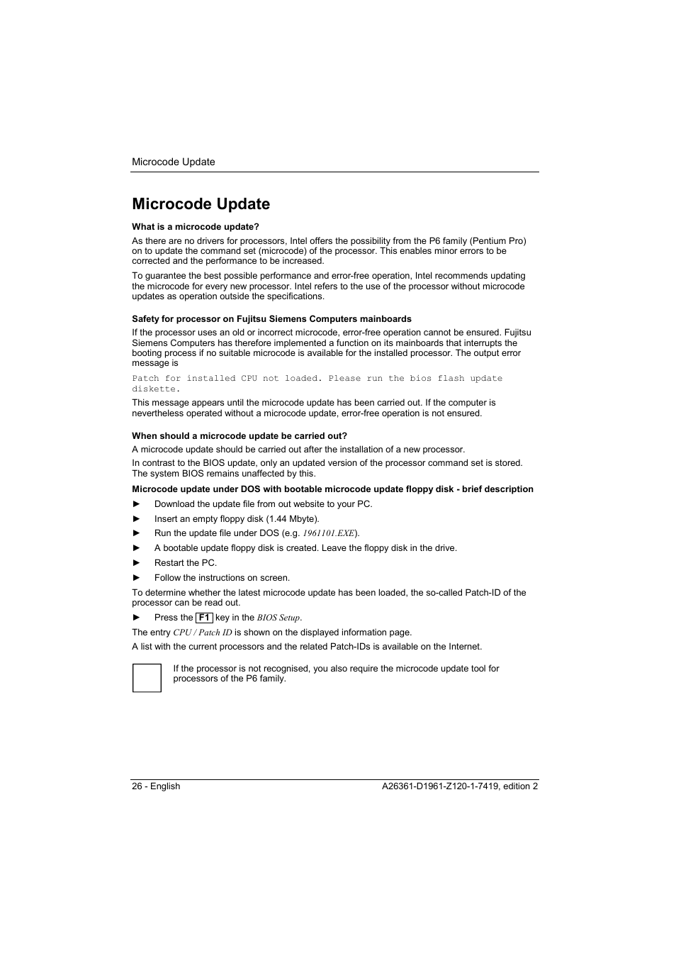 Microcode update | FUJITSU D1961 User Manual | Page 36 / 45