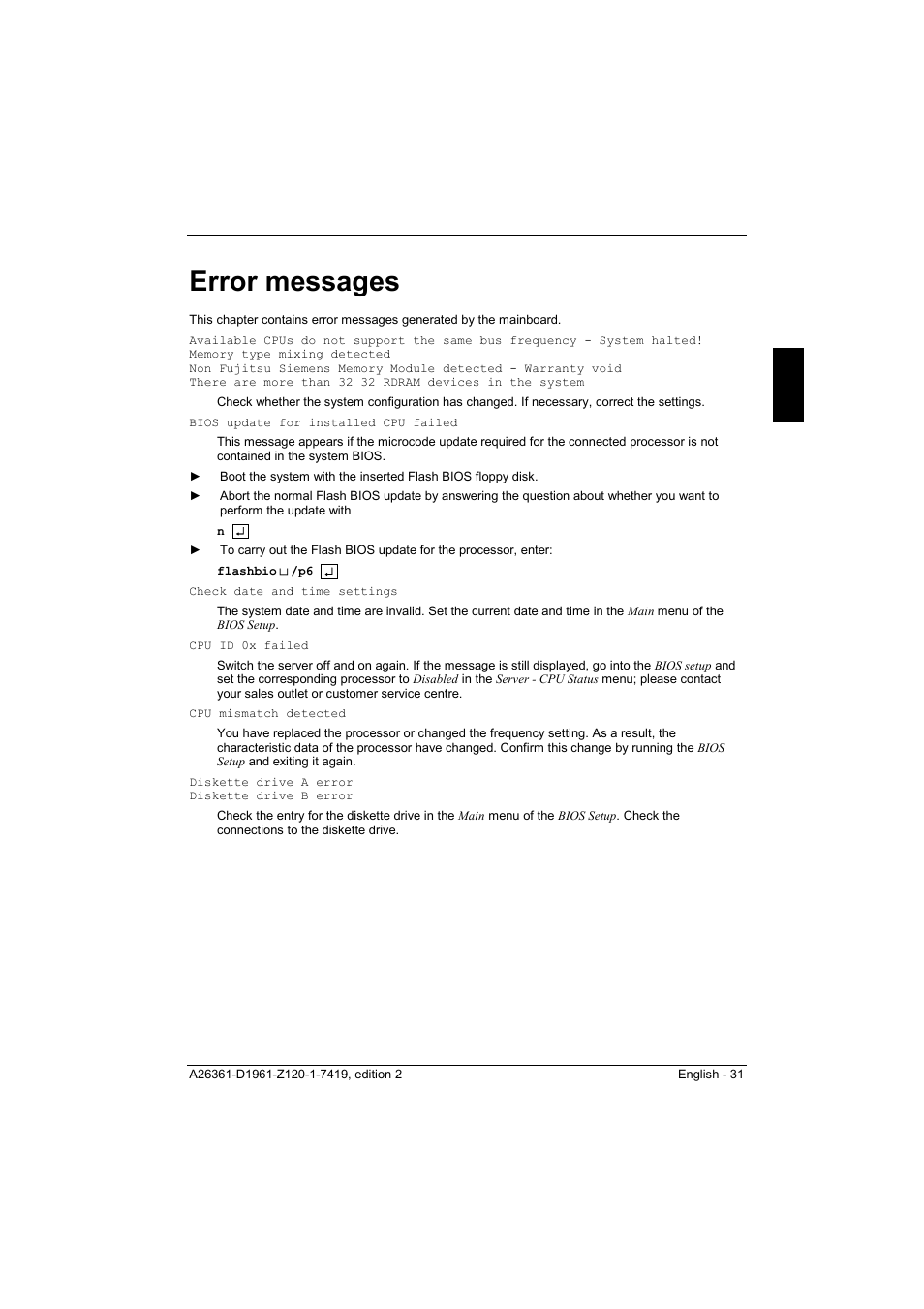 Error messages | FUJITSU D1961 User Manual | Page 41 / 45
